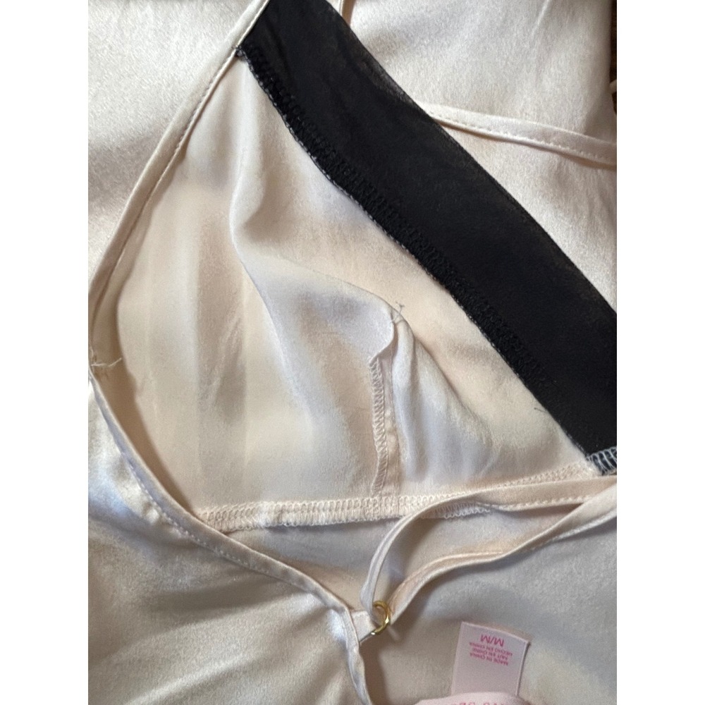 Victorias Secret Champagne Satin Slip Dress Black Trim Cross Back Medium 327588 - Picture 11 of 16